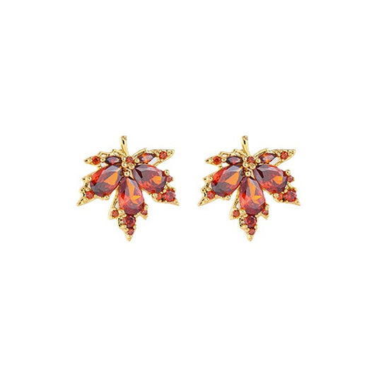 Red crystal maple leaf drop earrings for women