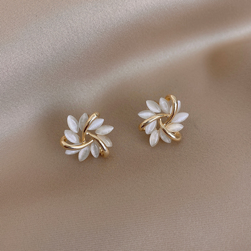 Gold-tone opal-look sunflower stud earrings for women