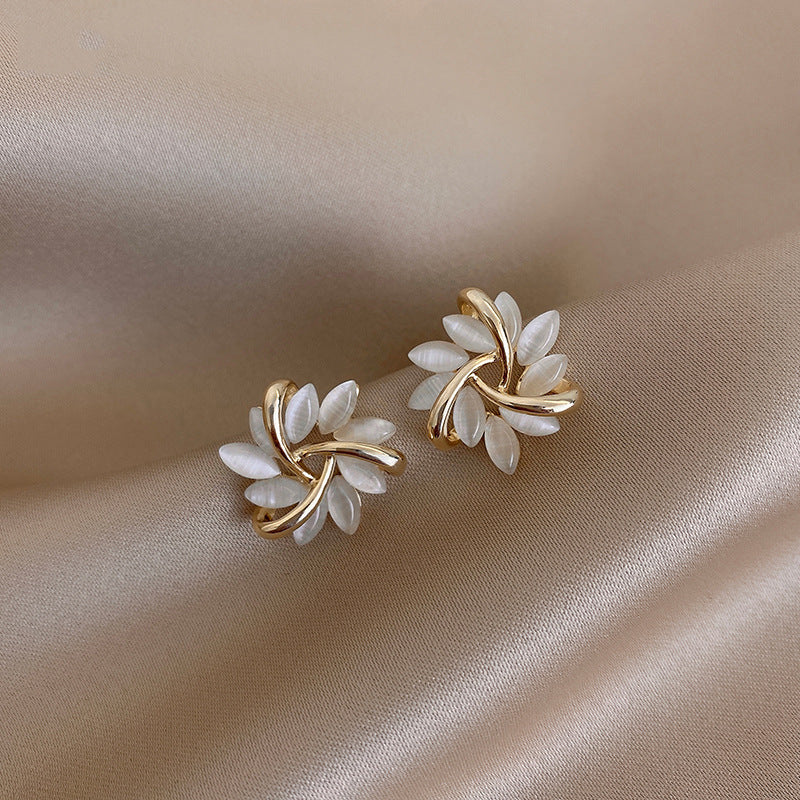 Gold-tone opal-look sunflower stud earrings for women