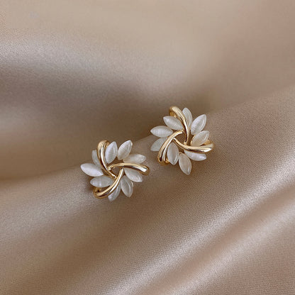 Gold-tone opal-look sunflower stud earrings for women