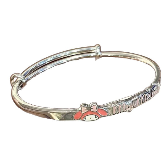 Adjustable Silver-Tone Cat and Music Charm Slider Bracelet
