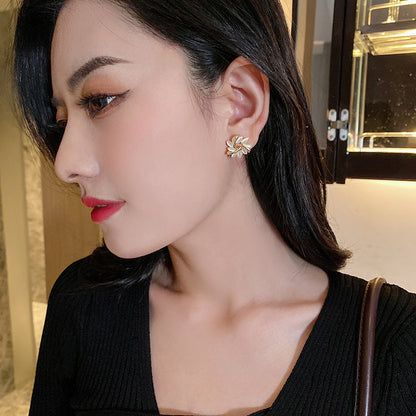 Gold-tone opal-look sunflower stud earrings for women