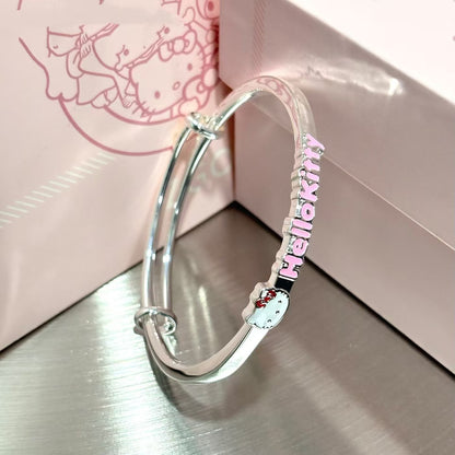 Adjustable Silver-Tone Cat and Music Charm Slider Bracelet