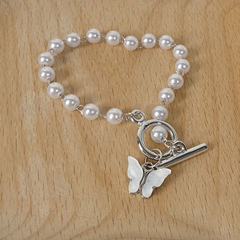 Butterfly Charm Faux Pearl Bracelet