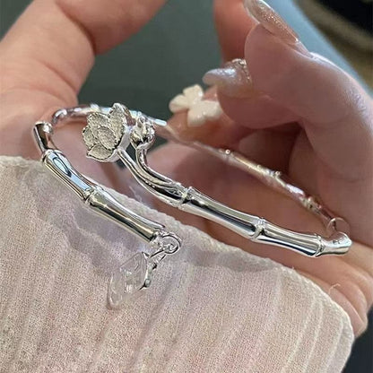 Adjustable Lotus Link Silver-Tone Cuff Bracelet