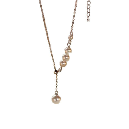 Silver-tone faux pearl tassel pendant necklace