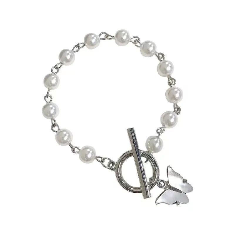 Butterfly Charm Faux Pearl Bracelet