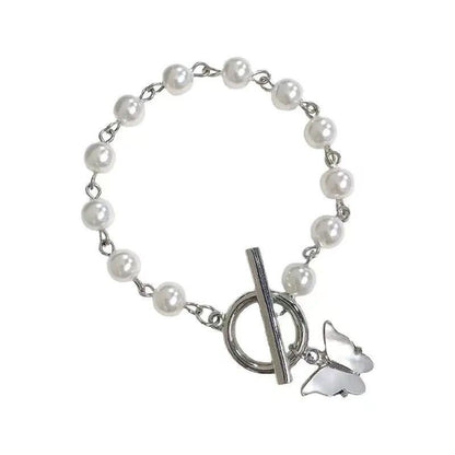 Butterfly Charm Faux Pearl Bracelet