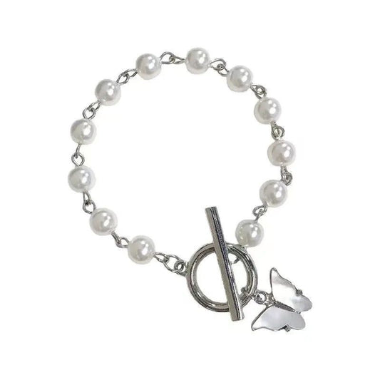 Butterfly Charm Faux Pearl Bracelet