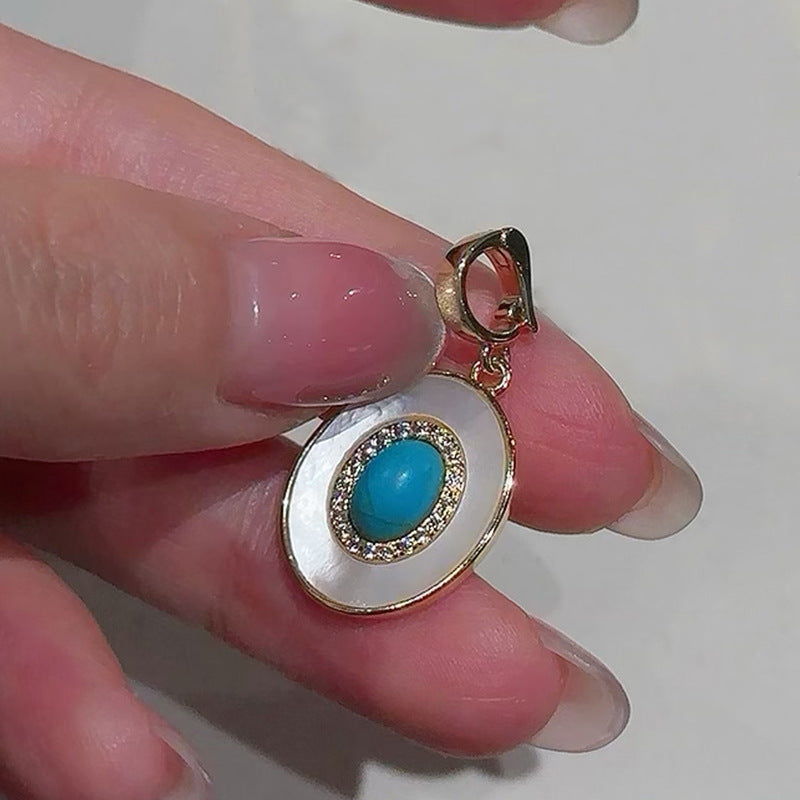 Turquoise-color beaded faux pearl pendant necklace