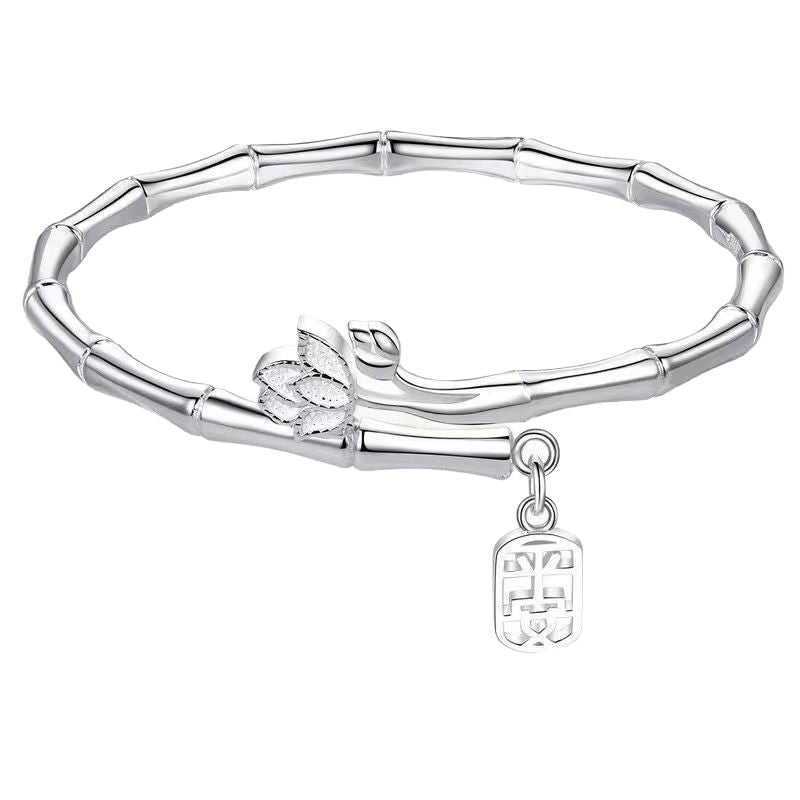 Adjustable Lotus Link Silver-Tone Cuff Bracelet