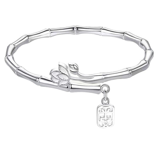 Adjustable Lotus Link Silver-Tone Cuff Bracelet