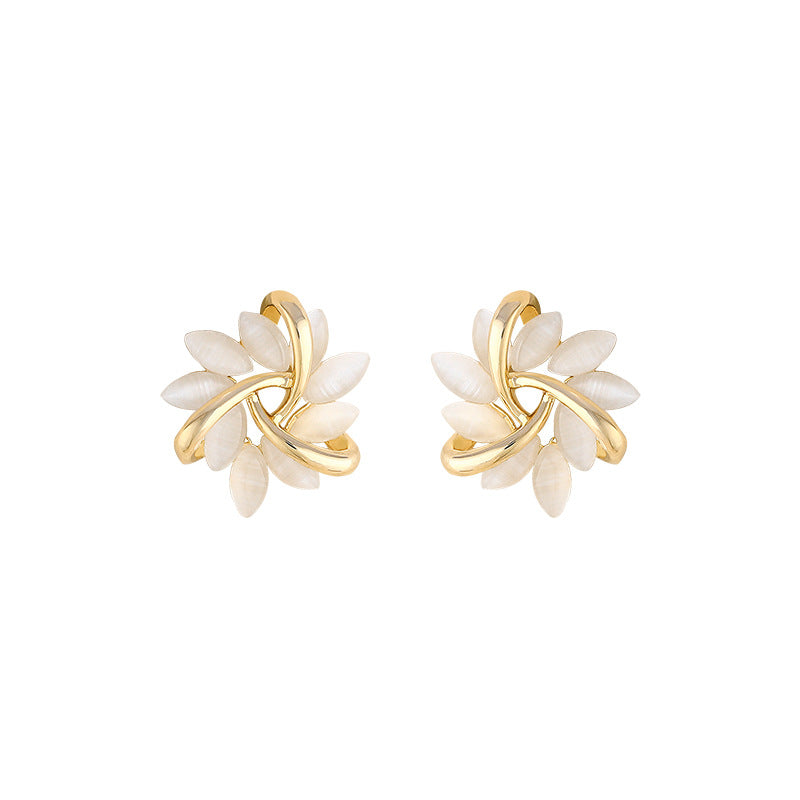 Gold-tone opal-look sunflower stud earrings for women