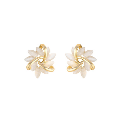 Gold-tone opal-look sunflower stud earrings for women