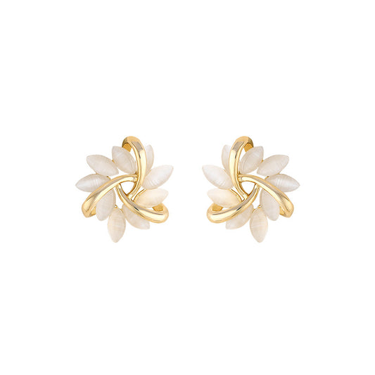 Gold-tone opal-look sunflower stud earrings for women