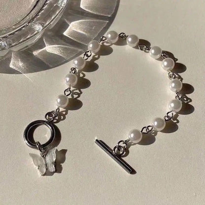 Butterfly Charm Faux Pearl Bracelet